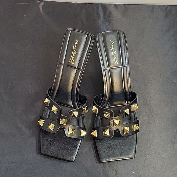 BRAND NEW ANNE MICHELLE GOLDTONE ROCKSTAR MULE SQUARE TOE WOMEN"S SANDAL - Picture 4 of 14